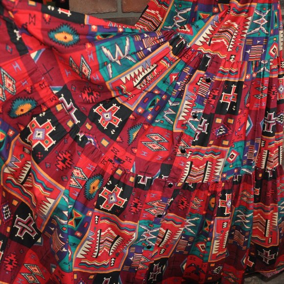Vtg 80s Sherry Holt Desert West Multi Color Southwestern Tiered Skirt XS-S - Picture 5 of 6